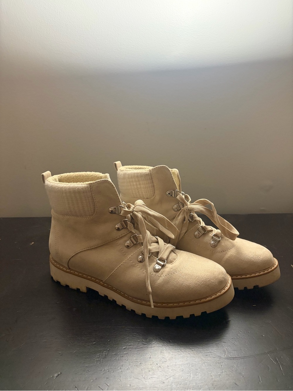 Neutral Suede Lace-Up Ankle Boots